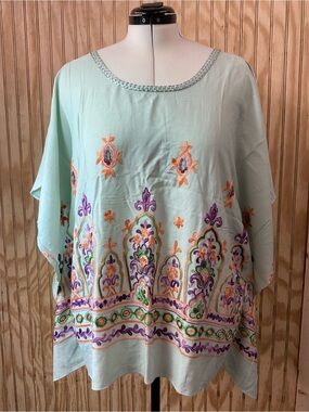 easel Mint Green Embroidered Floral Tunic